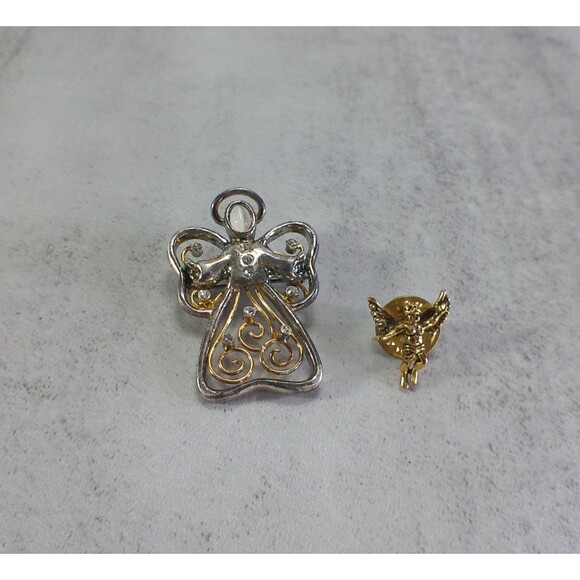 VTG Angel Brooch Cherub Lapel Pin Rhinestone Faux Opal Silver Gold Tone Lot Of 2 - Picture 1 of 6